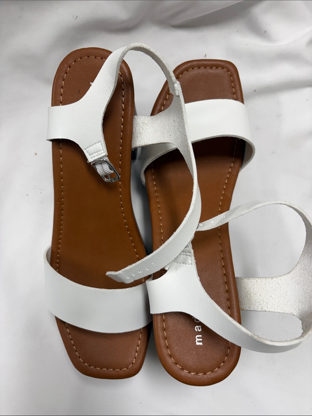 Madden Girl White Platform Sandal with Wood-Effect Block Heel - Picture 2 of 4